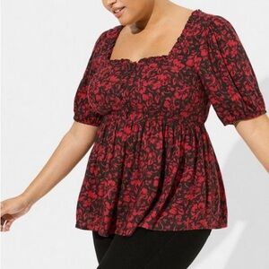 TORRID BABYDOLL Brushed Rayon Acrylic Puff Short Sleeve Blouse 4X NWT